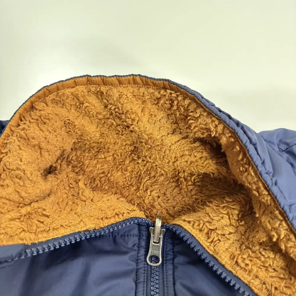 The North Face Youth Large L Navy Blue Reversible Sherpa Fleece Puffer Jacket